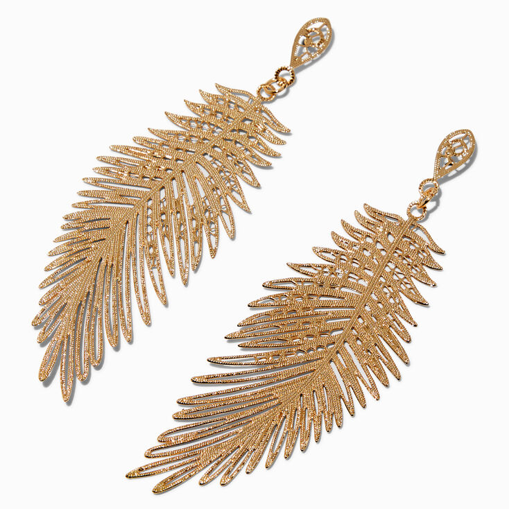 Gold-tone Filigree Feather 4&quot; Drop Earrings,
