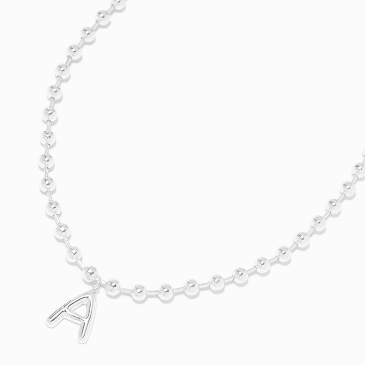 Silver Beaded Bubble Initial Pendant Necklace - A,