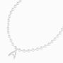 Silver Beaded Bubble Initial Pendant Necklace - A,