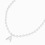 Silver Beaded Bubble Initial Pendant Necklace - A,