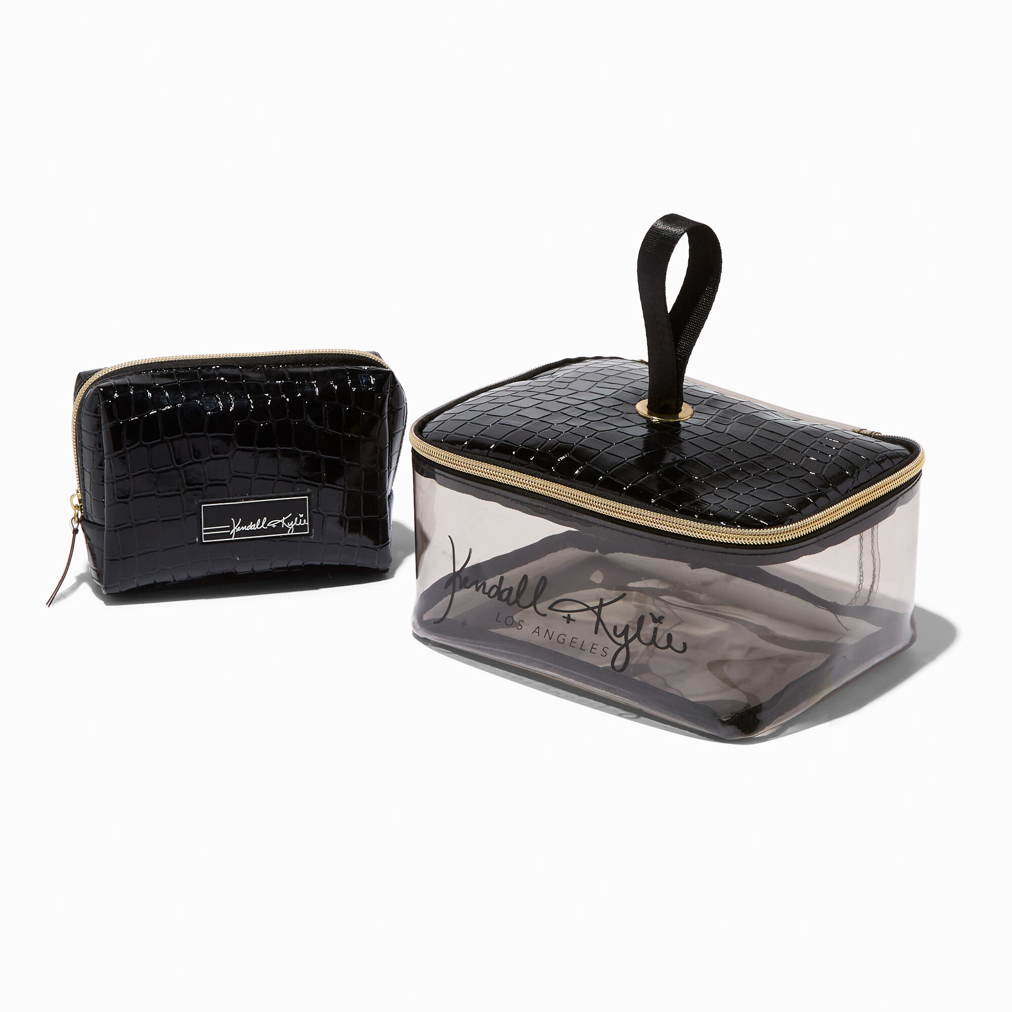 KENDALL KYLIE Black Snakeskin Cosmetic Bag Set 2 Pack