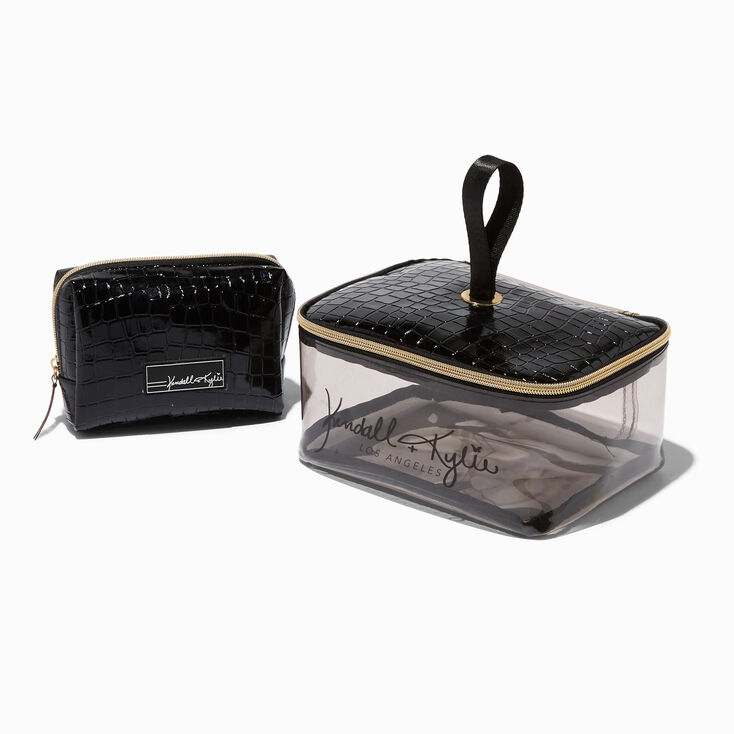 KENDALL + KYLIE Black Snakeskin Cosmetic Bag Set - 2 Pack,