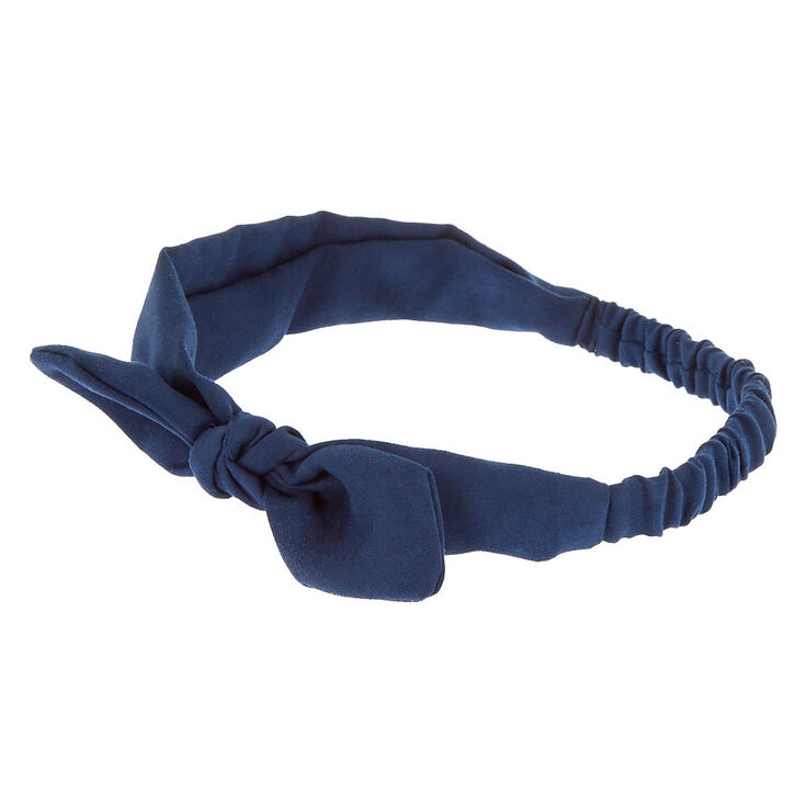Suede Knotted Bow Headwrap - Navy,