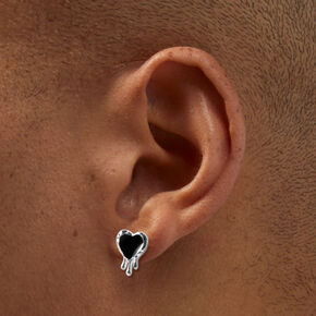Black Drippy Heart Stud Earrings,