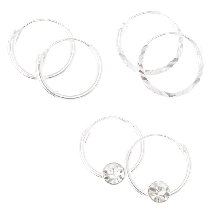 Sterling Silver Textured Hoop Earrings - 3 Pack,