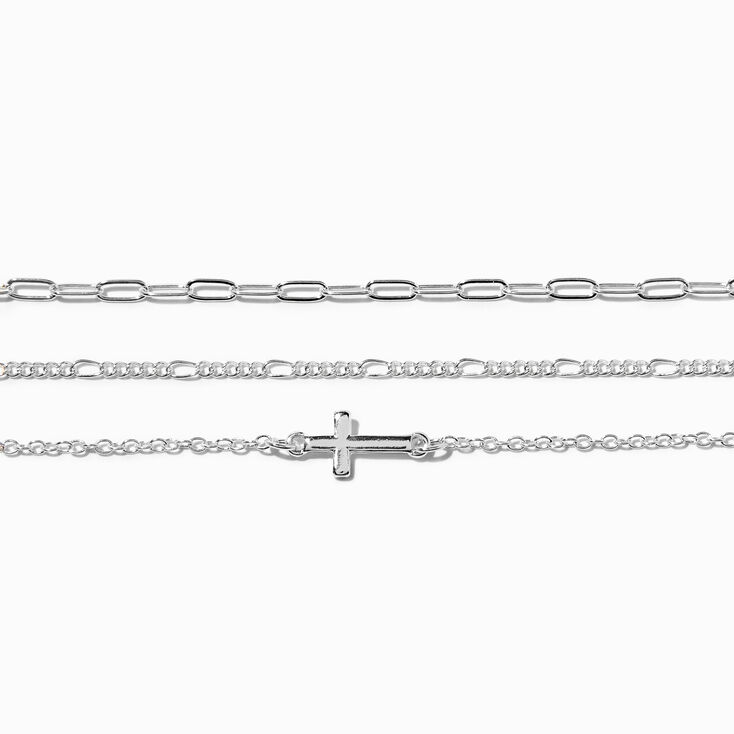 Icing Recycled Jewelry Silver-tone Cross Chain Bracelets - 3 Pack,