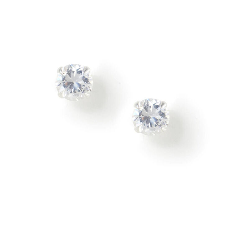 Sterling Silver Cubic Zirconia 5MM Round Stud Earrings,