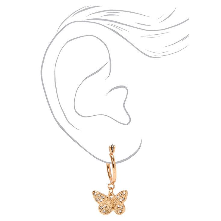 Gold 10MM Filigree Butterfly Hoop Earrings,