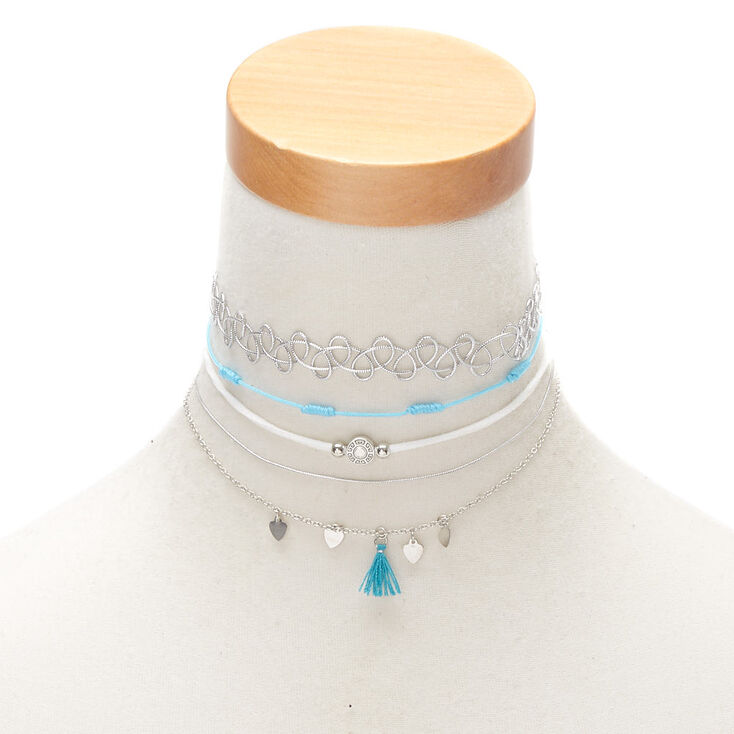 Silver Festival Choker Necklaces - Turquoise, 5 Pack,