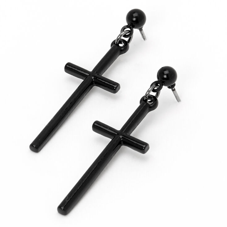 Black 1.5&quot; Basic Cross Drop Earrings,