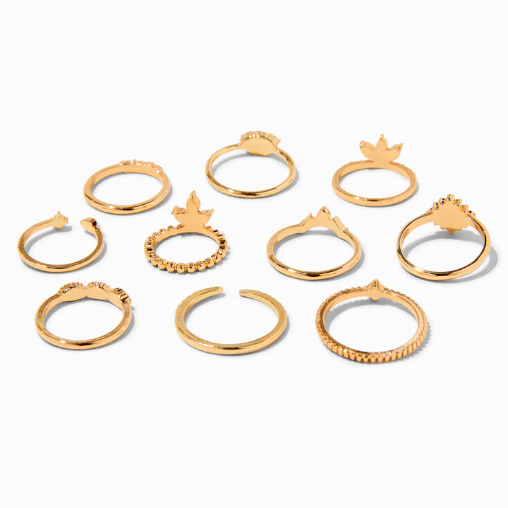 Gold Opal Vintage Mixed Ring Set - 10 Pack,