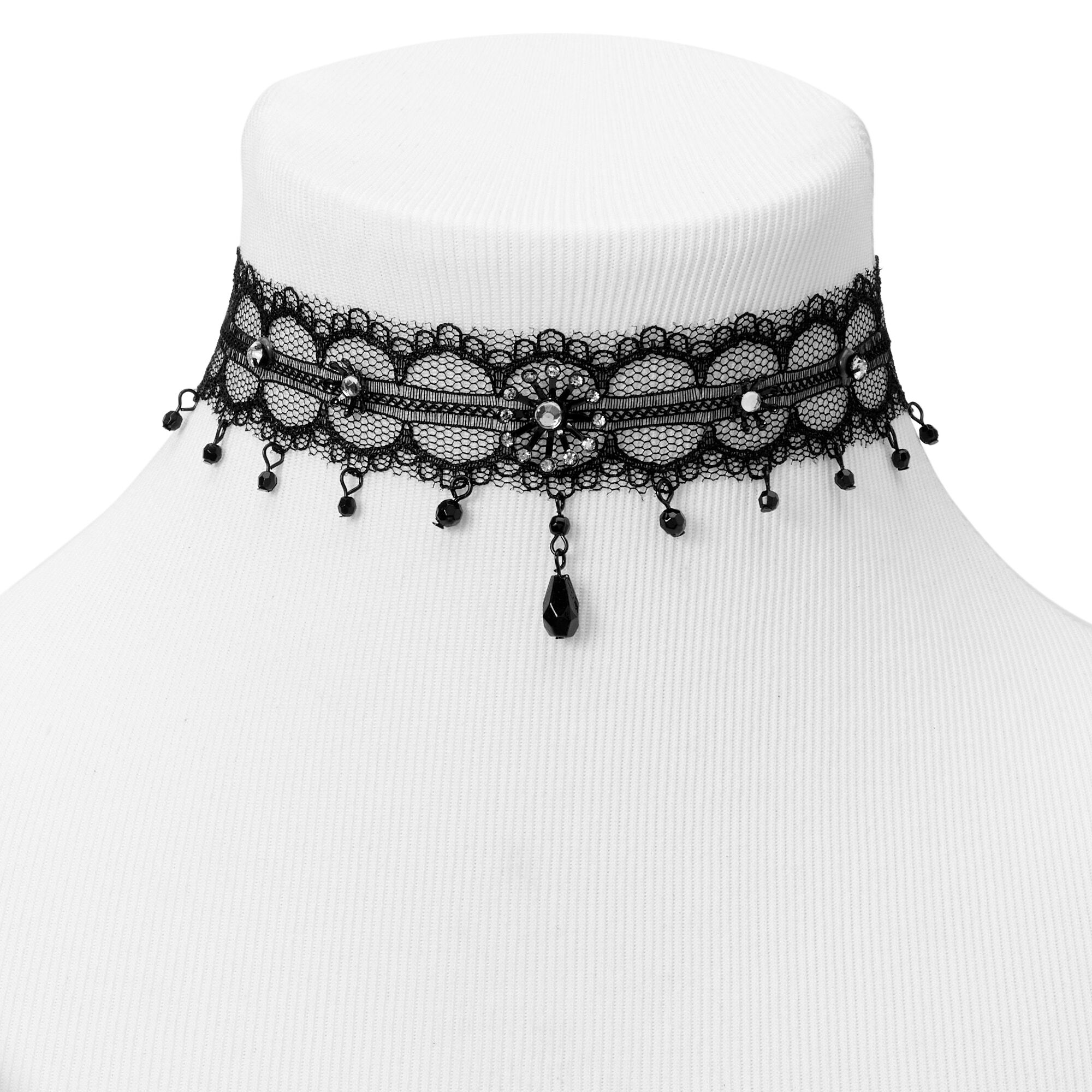 Starburst Beaded Lace Black Choker Necklace Icing US