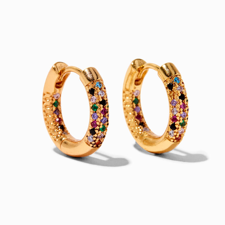 Icing Select 18k Yellow Gold Plated Rainbow Cubic Zirconia 12MM Hoop Earrings,