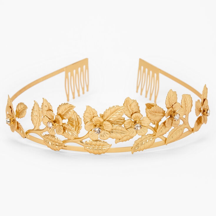 Gold Glam Rhinestone Flower Tiara,