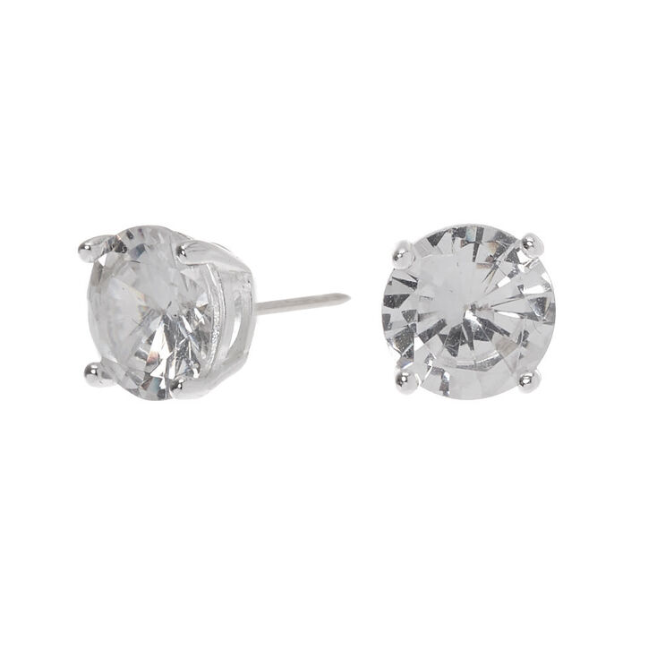 Sterling Silver Cubic Zirconia Round Stud Earrings - 7MM,