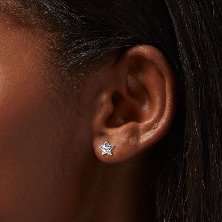 Silver Cubic Zirconia Flower &amp; Stud Earrings - 3 Pack,