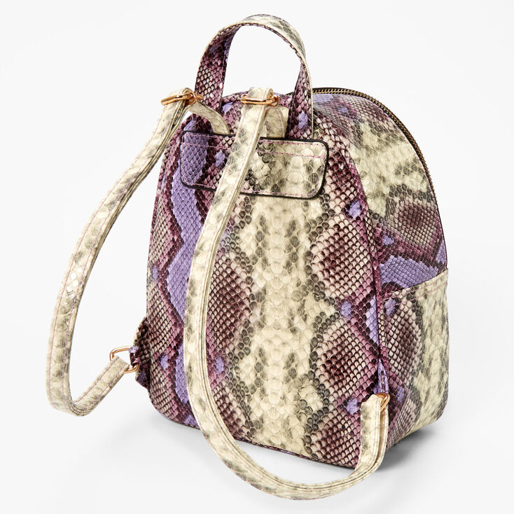 Faux Snakeskin Small Backpack - Purple,