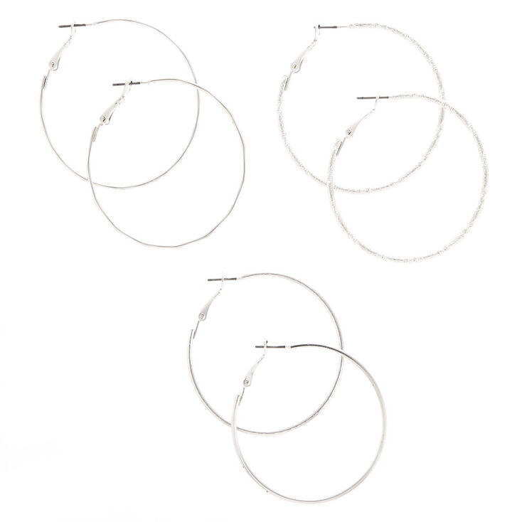 Silver 50MM Textured Hoop Earrings - 3 Pack,