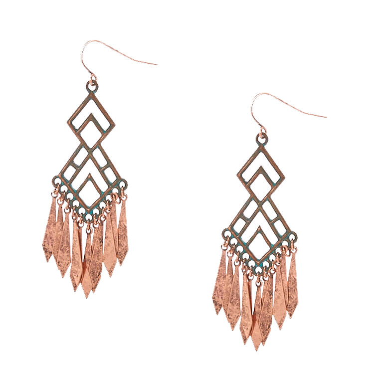 Antiquated Copper Geometric Drop Earrings,