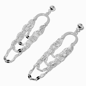 Silver-tone Tinsel Layered 3&quot; Drop Earrings ,