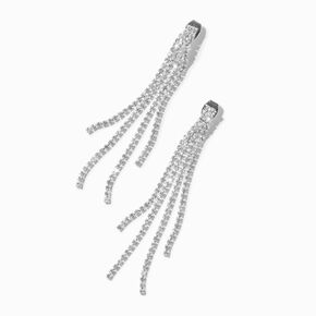 Silver-tone Rhinestone Cup Chain Fringe 3&quot; Drop Earrings,