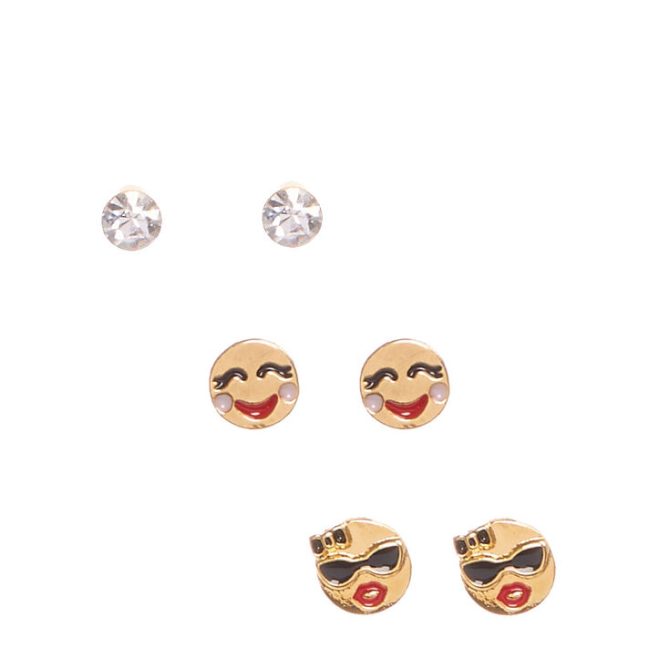 18kt Gold Plated Emoji Stud Earrings Set,
