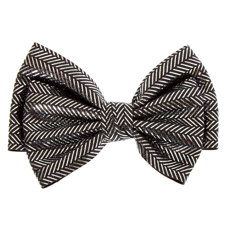 Chevron Glitter Hair Bow Clip - Silver,