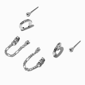 Silver-tone Chain Earring Stackables Set - 3 Pack,