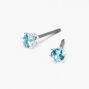 Silver Cubic Zirconia Round Stud Earrings - Turquoise, 3MM,