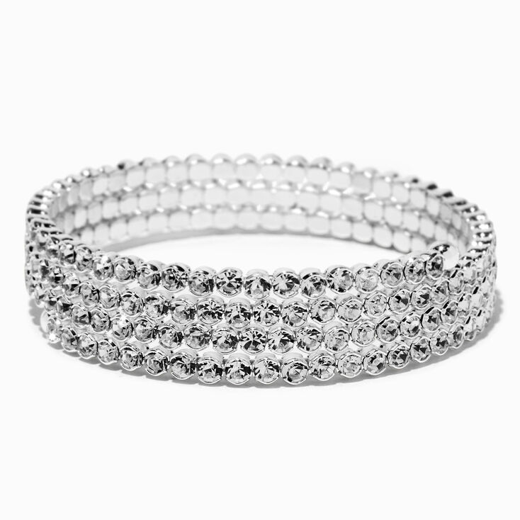 Silver-tone Rhinestone Bezel Coil Bracelet,