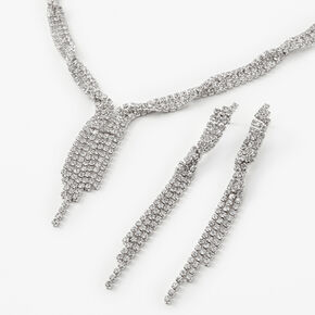 Silver Twisted Fringe 16&quot; Necklace &amp; 3&quot; Drop Earrings Jewelry Set - 2 Pack,