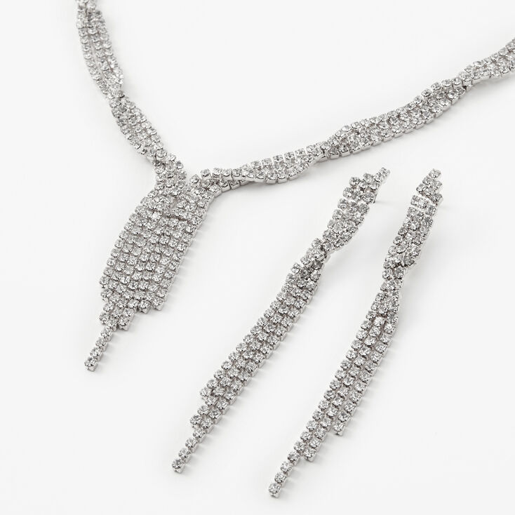 Silver Twisted Fringe 16&quot; Necklace &amp; 3&quot; Drop Earrings Jewelry Set - 2 Pack,