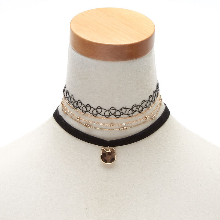 Gold Leopard Cat Choker Necklaces - 4 Pack,