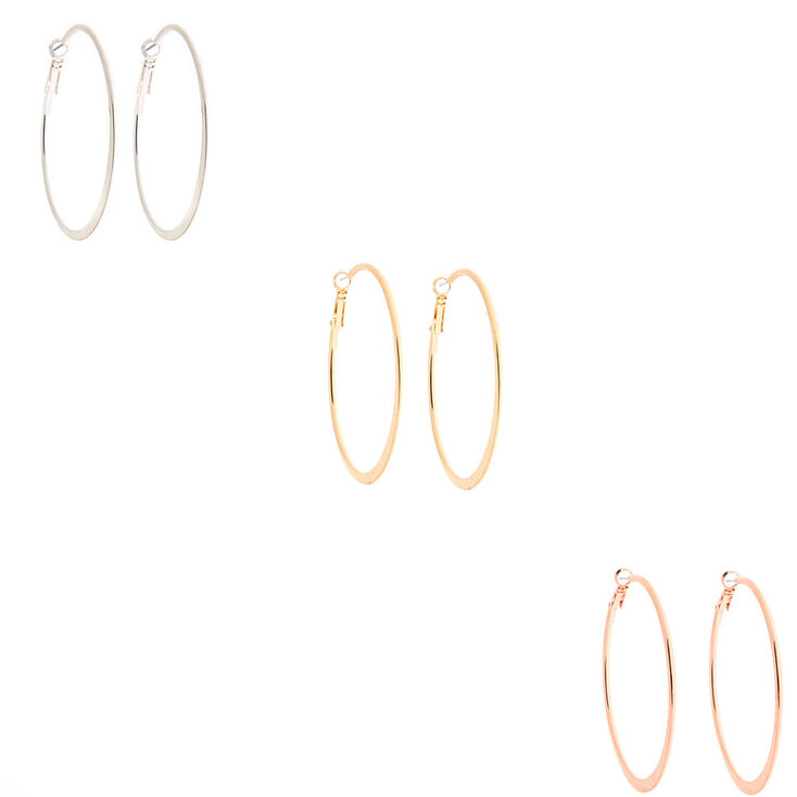 Mixed Metal 50MM Hoop Earrings - 6 Pack,