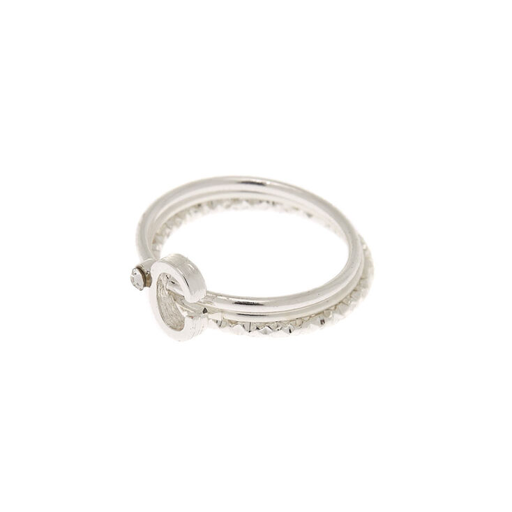 Silver Initial Midi Rings - C, 3 Pack,