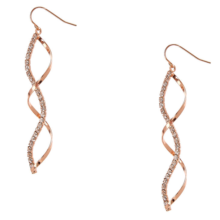Rose Gold & Crystal Ribbon Curl Drop Earrings,