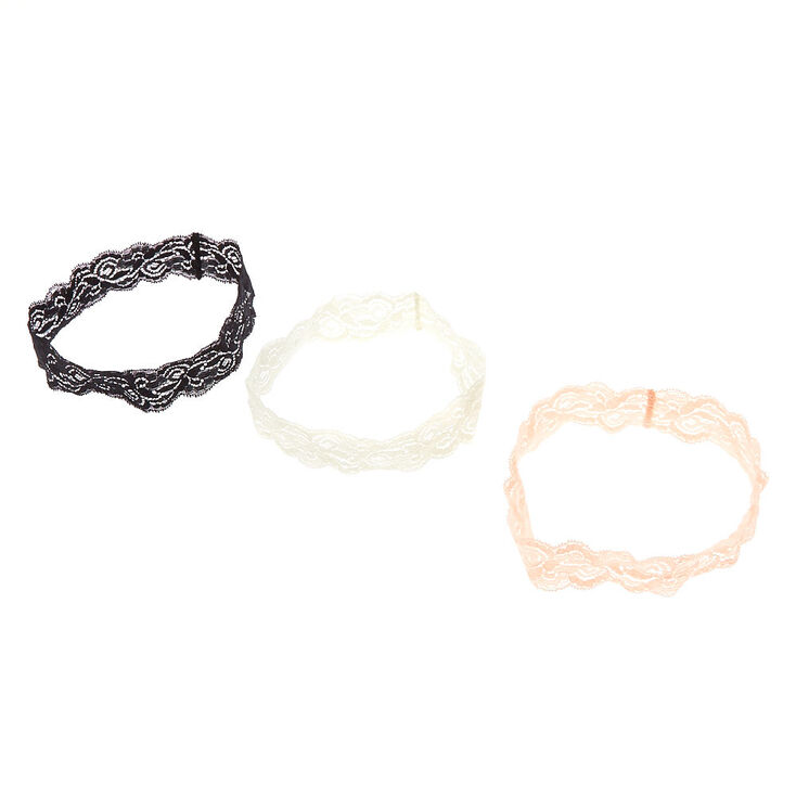 3 Pack Black & Pale Pink Floral Lace Headwraps,