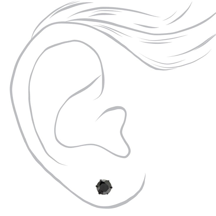 Sterling Silver Cubic Zirconia Round Stud Earrings - Black, 6MM,