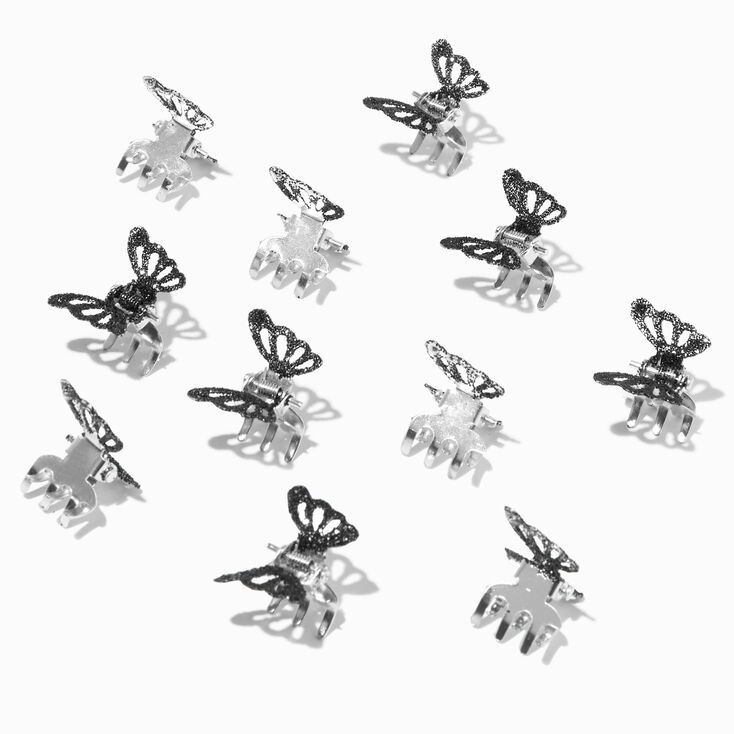 Glittery Black Butterfly Mini Hair Claws &#40;12 Pack&#41;,
