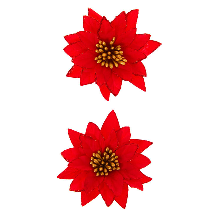 Poinsettia Hair Clips - Red, 2 Pack,