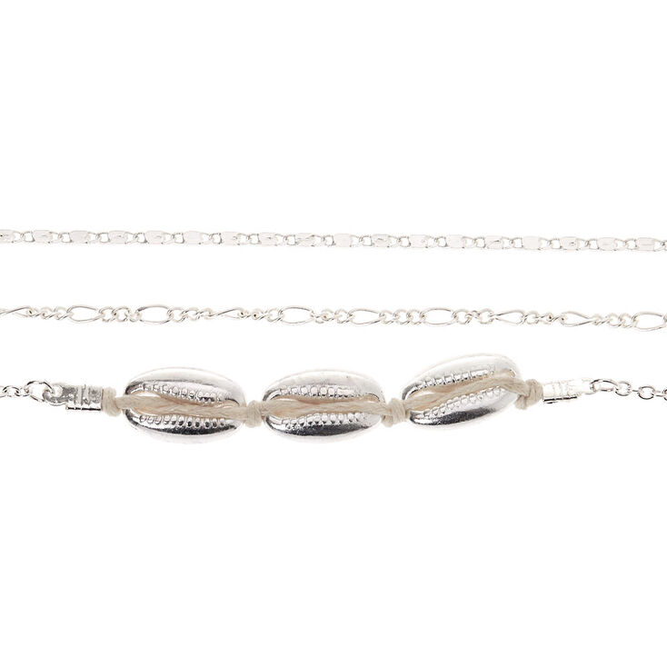 Silver Cowrie Shell Chain Choker Necklaces - 3 Pack,