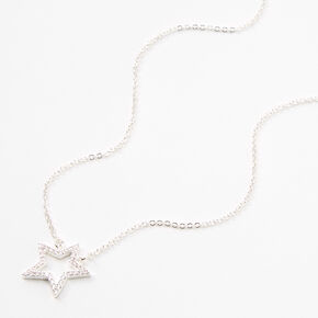 Silver Rhinestone Star Outline Pendant Necklace,