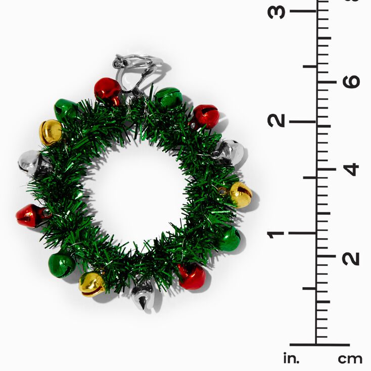 Green 2&quot; Wreath Clip-On Drop Earrings ,
