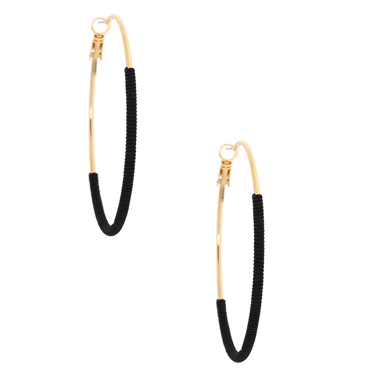Gold 60MM Thread Wrapped Hoop Earrings - Black,