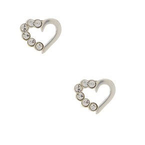 Sterling Silver Half Crystal Heart Stud Earrings,