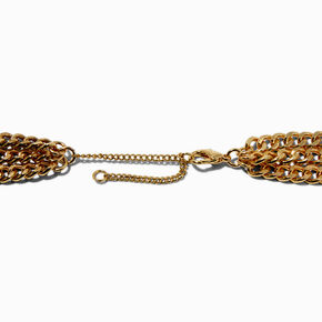 Red Rhinestone Curb Chain Multi-Strand Choker Necklace ,