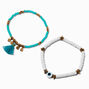 Turquoise Tassel Evil Eye Beaded Stretch Bracelet Set - 2 Pack,