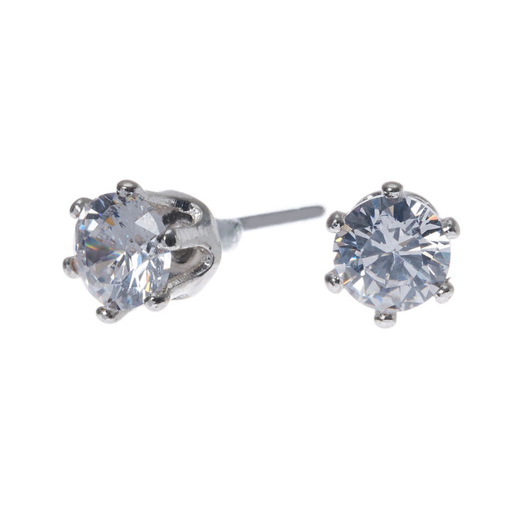 Silver-tone Cubic Zirconia Round 5MM Stud Earrings,