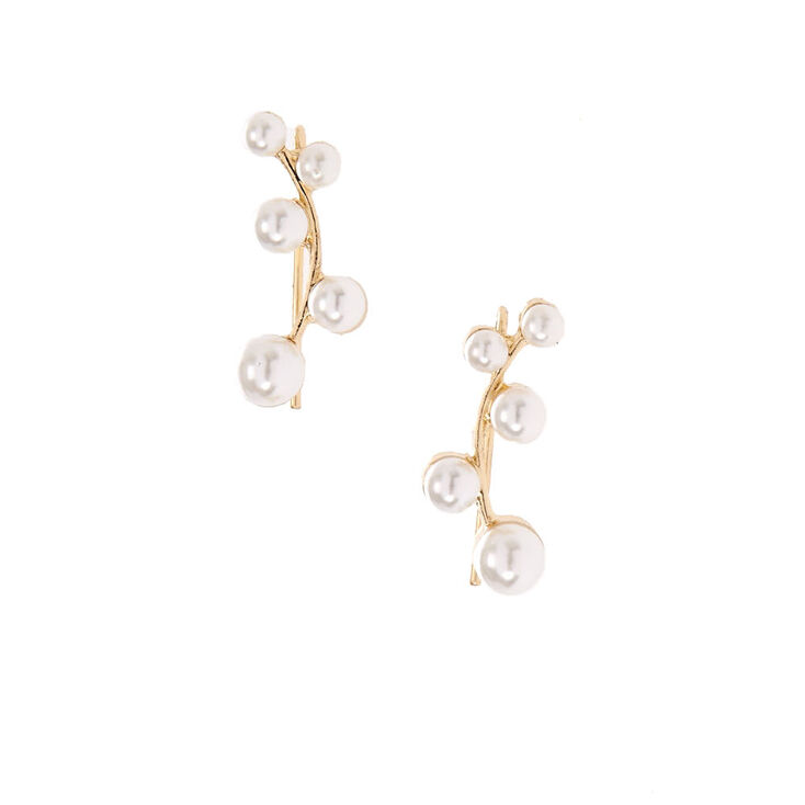 White Faux Pearl Cluster Gold Tone Ear Crawler,