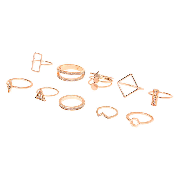 Rose Gold Glitter Geometric Rings - 10 Pack,